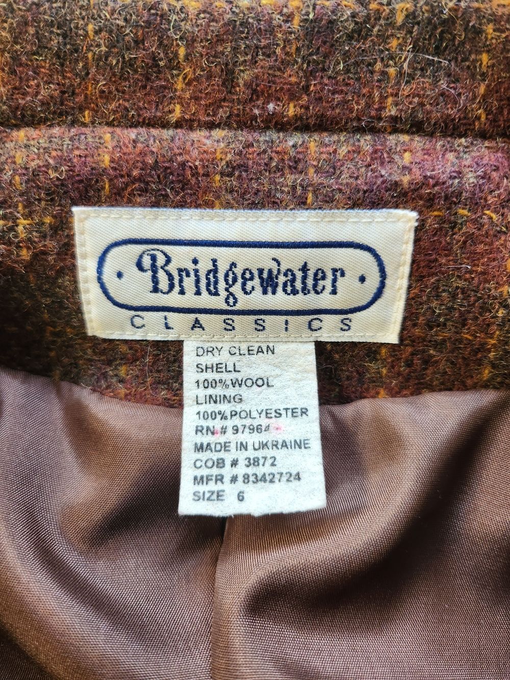 Vtg 100% Wool Autumn Leaves Brown Checked Plaid Tweed Bomber Jacket - Picture 5 of 11